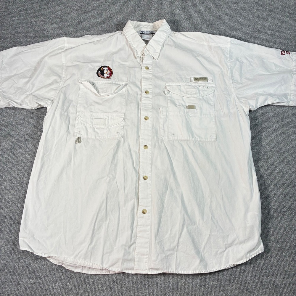 Columbia PFG Florida State Seminoles Shirt Mens XL White Omni-Shade Fishing NCAA